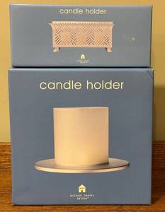 lot 387D image: Lot of 2 Michael Graves Design Candle Holders - Hurricane and Stamped Steel Votive