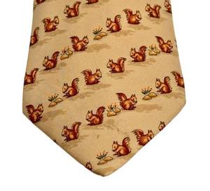 lot 400D image: Hermes Paris 100% Silk Tie Beige with Squirrel Pattern