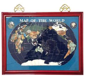 lot 499R image: MB - Inlaid Stone World Map with Red Wood Frame