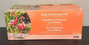 lot 503R image: MB - New Pair of Bright Pink Metal Flamingos by Evergreen Garden