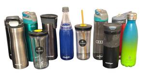 lot 504R image: BC - Collection of 11 Reusable Bottles and Tumblers - Contigo, Camelbak, Manna, Aladdin, Keurig and More