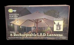 lot 512R image: O - Sunergy String of 8 Rechargeable LED Lanterns with Antique Pewter Finish