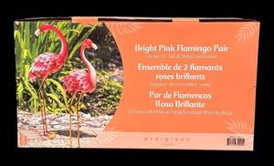 lot 518R image: MB - Pair of New Bright Pink Metal Flamingos by Evergreen Garden