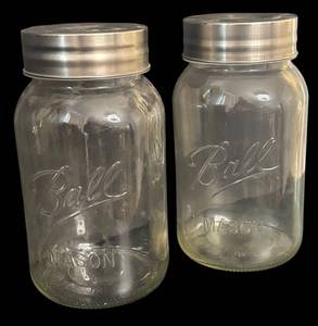 lot 552R image: O - Pair of Large Ball Mason Jar Cannisters with Metal Lids