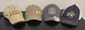 lot 562R image: MB - Collection of 4 Adjustable Baseball Caps Including Army, Under Armour, Notre Dame and Sports Lounge Designs