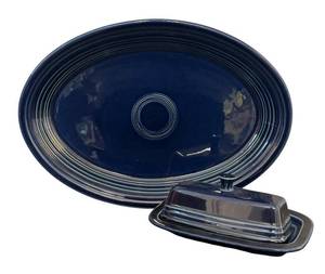 lot 610R image: BC - Fiesta Navy Blue Platter and Covered Butter Dish Set
