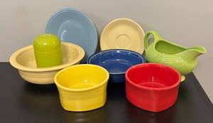 lot 616R image: BC - Set of 8 Fiesta Multicolor Dinnerware Pieces Including Bowls, Plates, Gravy Boat and More