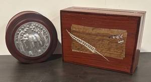 lot 705R image: LL  - Pair of Vintage Wood Dresser Boxes with Decorative Accents