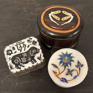 lot 753R image: LL  - Set of 3 Decorative Trinket Boxes - Wood, Marble, and Metal