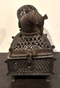 lot 757R image: LL  - Vintage Ornate Metal Incense Burner with Bird Motif