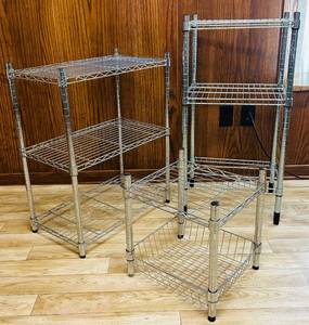 lot 216C image: BS - Set of 3 Chrome Metal NSF Wire Storage Racks