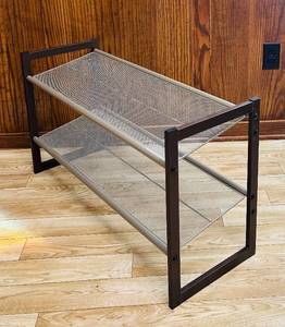 lot 220C image: 20 x 35 x 13 - Two-Tier Metal Mesh Shoe Rack with Brown Frame