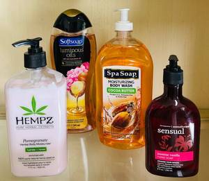 lot 230C image: BS - Set of 4 Bath and Body Care Products including Hempz, Softsoap, Spa Soap, and Bath & Body Works
