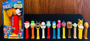 lot 409C image: BS - Collection of 12 Assorted PEZ Dispensers and PEZ for Pets Dog Treat Dispenser