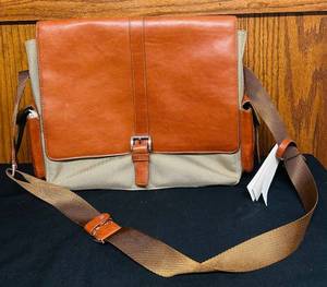 lot 471C image: BS - Bosca Leather and Canvas Messenger Bag