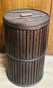 lot 474C image: DR - Wooden Slat Laundry Hamper 26 Inch Tall
