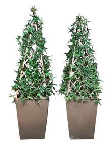 lot 477C image: BS - Pair of 34-Inch Artificial Topiary Ivy Plants in Square Planters