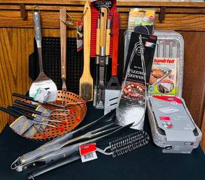 lot 523C image: DR - Grilling Tool and Accessory Collection with Pans, Baskets, and Skewers
