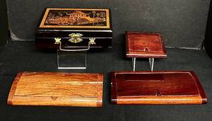 lot 711C image: MB - Set of 4 Asian-Inspired Wooden Jewelry and Trinket Boxes with Inlay and Velvet Lining