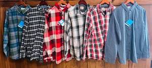 lot 779C image: MB - Set of 6 Mens Large Plaid Long Sleeve Shirts - Columbia and Ruff Hewn