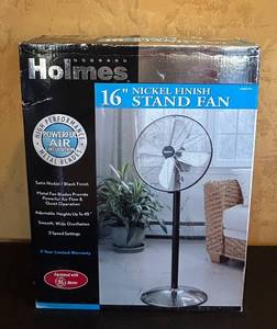 lot 786C image: MB - Holmes 16 Inch Nickel Finish Stand Fan with Adjustable Height