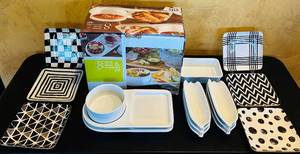 lot 789C image: LR - Collection of Over and Back Stoneware Serving Dishes and Decorative Plates