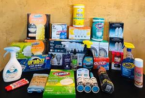 lot 832C image: MB - Household Cleaning and Laundry Supply Lot with Light Bulbs and Filters