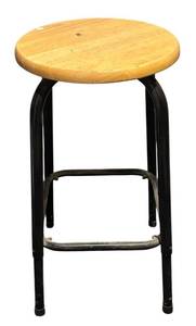 lot 873R image: LL  - Wooden Stool with Metal Legs
