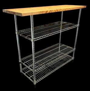lot 878R image: LL  - Metal Wire Shelving Unit with Wooden Top