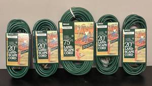 lot 942R image: BC - Set of 5 Woods YardMates Landscape Extension Cords - 20 ft and 75 ft