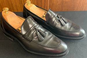 lot 595N image: BR - Johnston & Murphy Dawson Tassel Black Leather Loafers Size 11M