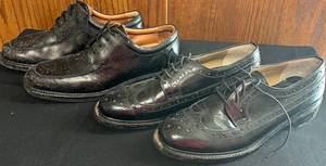 lot 596N image: BR - Set of 2 Pairs Black Leather Mens Dress Shoes Johnston & Murphy and Bostonian