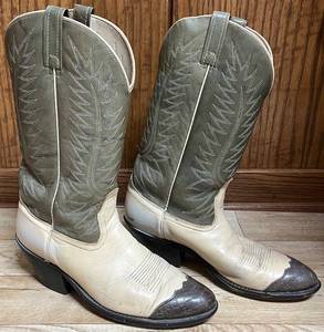 lot 627N image: BR - Mens Vintage Tony Lama Two-Tone Leather Cowboy Boots Size 10D