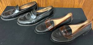 lot 643N image: BR - Lot of 2 Pairs Bass Penny Loafers Black and Brown Leather Shoes