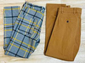 lot 53C image: LR - Lot of 2 Mens Slim Fit Pants, Size 32W, Plaid&Plain and Dockers