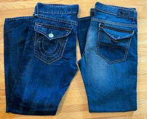 lot 57C image: LR - Set of 2 Mens Designer Jeans True Religion and Philipp Plein Size 34