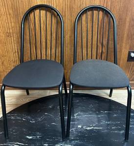 lot 155C image: BS - Pair of Black Metal Dining Chairs with Cushioned Seats