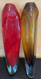 lot 845C image: LR - Pair of 14 Inch Art Glass Wall Vases
