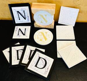 lot 848C image: K - Collection of 11 Monogrammed Coasters and Tiles
