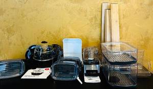 lot 849C image: LR - Kitchen Storage Organizer Lot with Food Processor and Egg Cooker