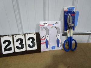 lot 233 image: Lenox All Purpose Tin Snips & Hawk Bill Knifes