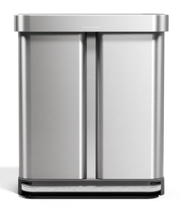 lot 51 image: simplehuman 58 Liter  15.3 Gallon Rectangular Dual Compartment Recycling Step, Brushed Stainless Steel with Soft-Close Plastic Lid Kitchen Trash Can