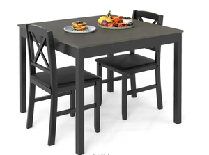 lot 54 image: Costway 3-Piece Dining Table Set Wooden Square Kitchen Table for 2 People (Maybe Missing Hardware)