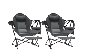 lot 62 image: Outsunny Hammock Camping Chair Set of 2, Adjustable Back Folding Swinging Hammock Chair with Cup Holder, Padded Seat, Dark Gray