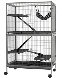 lot 63 image: PawHut 50 H Rolling Small Animal Cage with Hammock, Ferret Cage, Chinchilla Cage, Pet Habitat with 4 Doors, Removable Tray