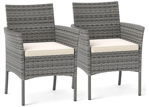 lot 67 image: Tangkula 2 Pieces Patio Wicker Chair, Outdoor PE Rattan Armchairs with Removable Cushions, Patio Dining Resin Wicker Chairs for Garden, Poolside, Lawn, Porch and Backyard (Maybe Missing Hardware)