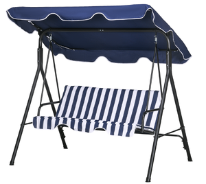lot 250 image: Outsunny 3-Seat Outdoor Patio Swing Chair with Cushion, Steel Frame Stand, Adjustable Tilt Canopy for Patio, Garden, Dark Blue