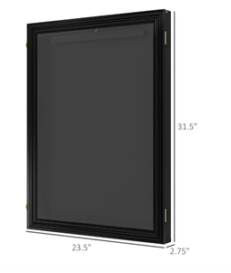 lot 259 image: HOMCOM 24 x 32 Acrylic Shadow Box Frame, UV-Resistant Jersey Display Case with T-shirt Hanger and 2 Keys, Black