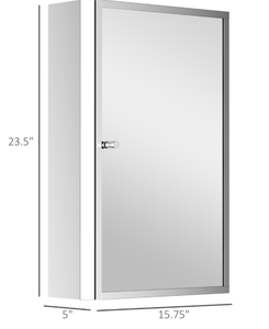 lot 261 image: HOMCOM Bathroom Mirrored Cabinet, Vertical 16 x 24 Stainless Steel Frame Medicine Cabinet, Wall-Mounted Storage Organizer with Single Door