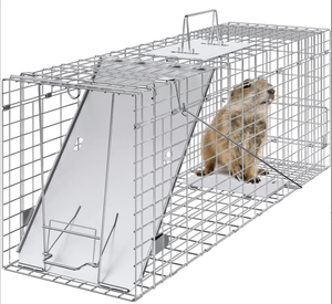 lot 266 image: VEVOR Live Animal Cage Trap, 31 x 10 x 12 Humane Cat Trap Galvanized Iron, Folding Animal Trap with Handle for Rabbits, Stray Cats, Squirrels, Raccoons, Groundhogs and Opossums